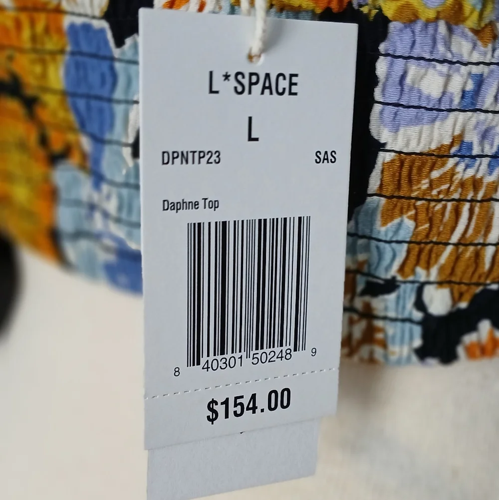L*SPACE Floral Crop Top with Long Sleeves. Large.